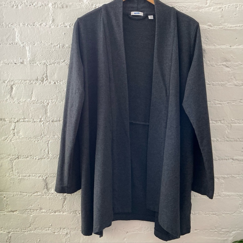 J.Jill Open Front Cardigan Duster Pockets Pima Cotton Blend Minimalist M Gray